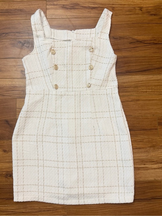 SHEIN Dresses & Skirts - SHEIN Cream Tweed Mini Dress with Gold Thread Detail